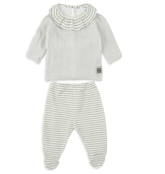 Completo Neonato 2 Pezzi con Maglioncino in Maglia e Ghettina a Righe