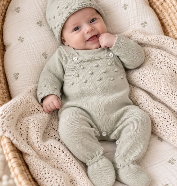 Set in maglia per neonati con salopette, maglione e berretto, 100% cotone
