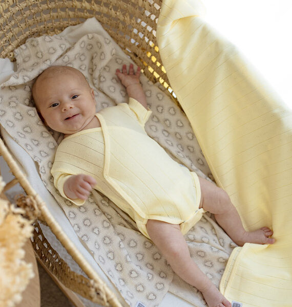 Body incrociato a maniche corte in maglia traforato  100% cotone neonato