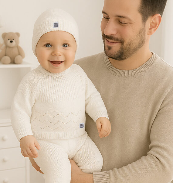 Set in maglia 100% cotone  con motivo a zig zag per neonati con o senza cappellino