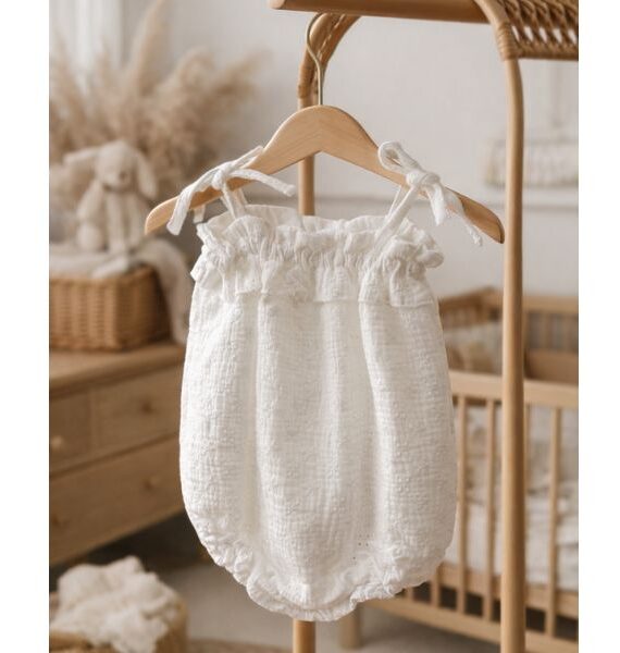 Tutina per neonati in cotone con ricami svizzeri e fiocchi, 100% cotone