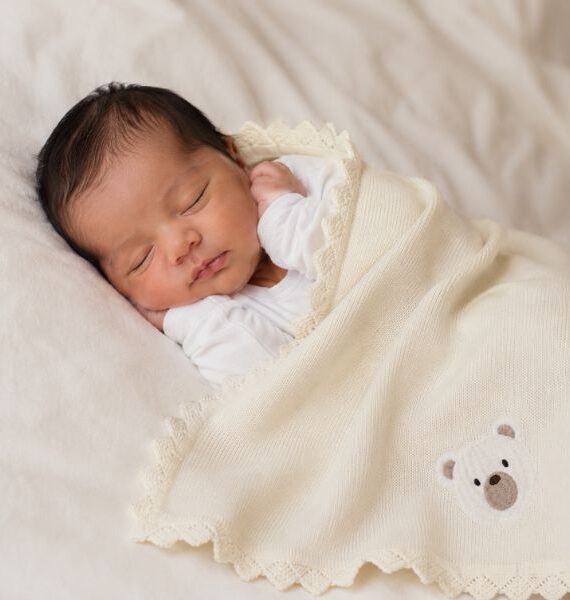 Copertina per Neonato in Maglia 100% Cotone con Orsetto Ricamato