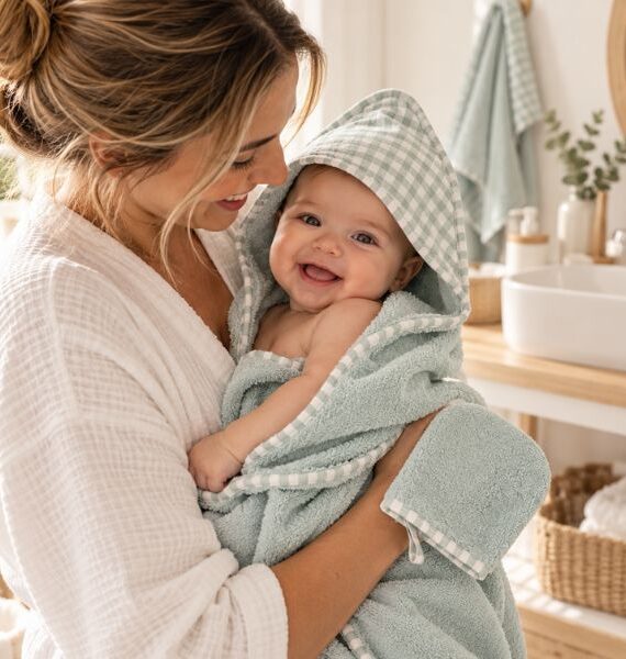 Set con accappatoio con cappuccio + guantino da bagno per neonati – Spugna morbid