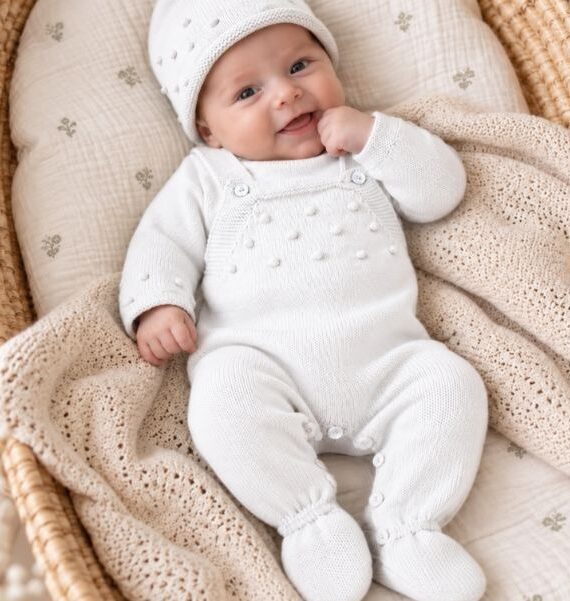 Set in maglia per neonati con salopette, maglione e berretto, 100% cotone
