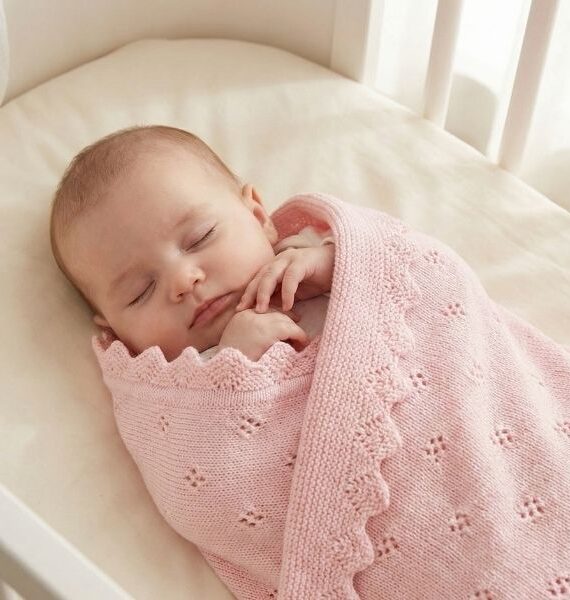 Coperta in maglia traforata con bordo ondulato 100% cotone