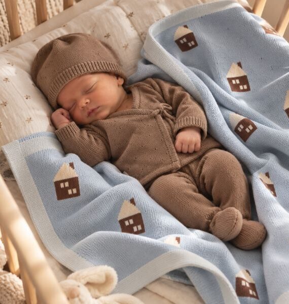 Set regalo per la nascita: copertina “Casitas” più set “Aire” (4 pezzi) 100% cotone